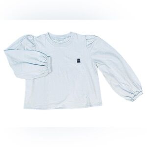 Women’s Hill House Light Blue Teddy Puff Sleeve Pullover Preppy Sweatshirt L